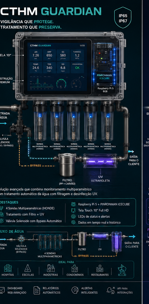 HydroMind Guardian — monitoramento + tratamento (UV + filtragem)